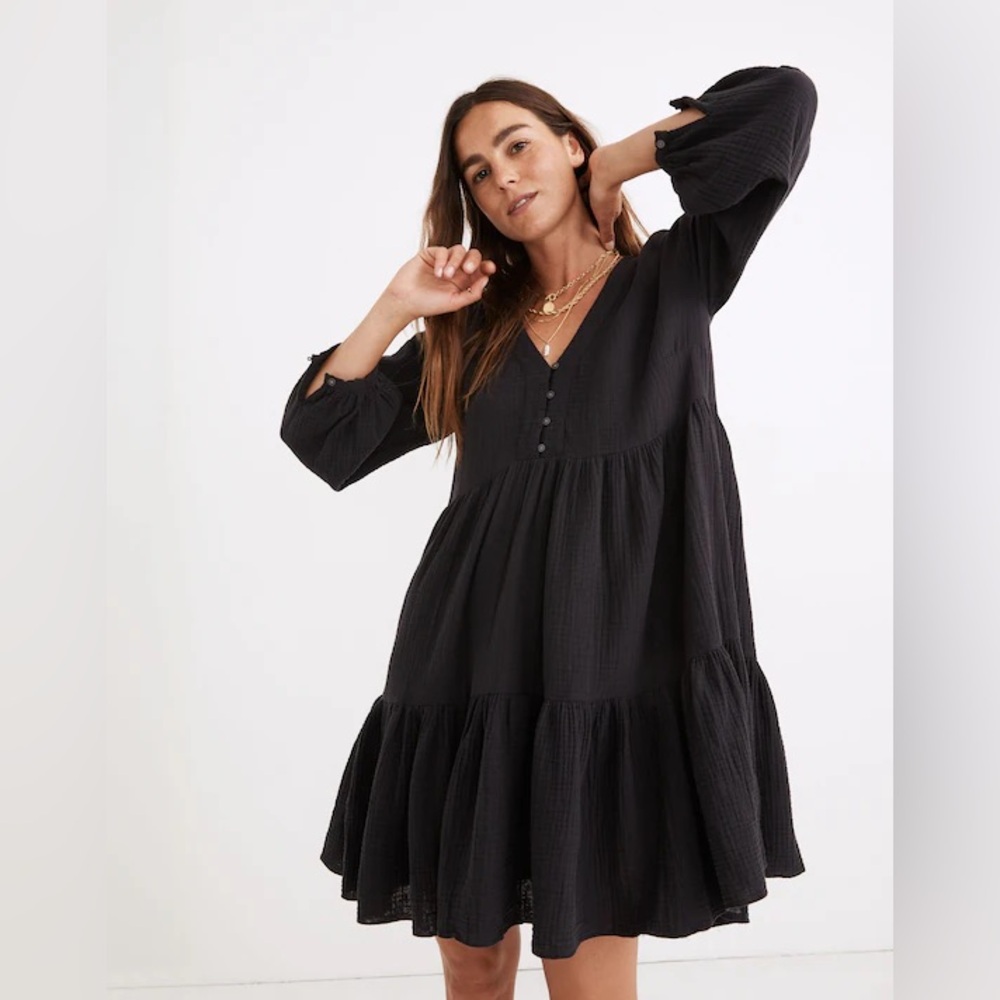Madewell Lightspun Colette Black Long Sleeve Dress